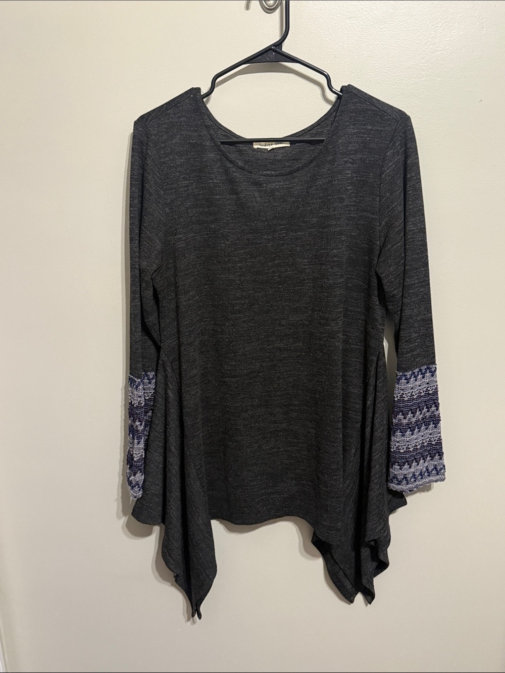 indigo soul Dark Gray Knit Long Sleeve Tunic with Patterned Cuffs